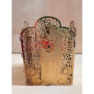 Vintage Brass Plated Candle Holder Madonna & Child Design w Box Religious Decor